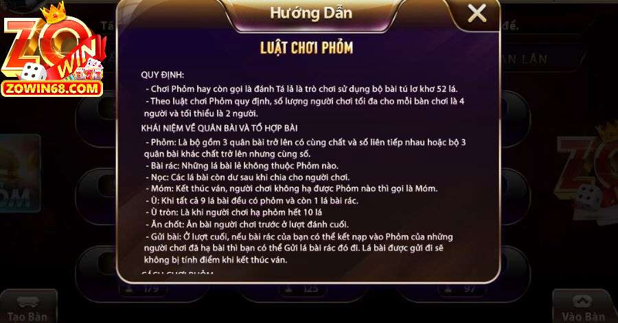 Phỏm là game bài Zowin áp dụng mức thưởng hấp dẫn