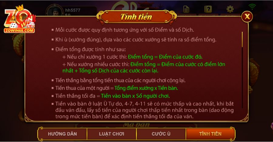 Quy định tính tiền thưởng thắng thua trong cách chơi bài Chắn