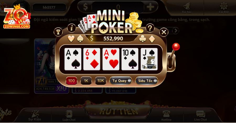 Mini Poker Zowin là game kết hợp giữa Poker truyền thống và cơ chế quay hũ